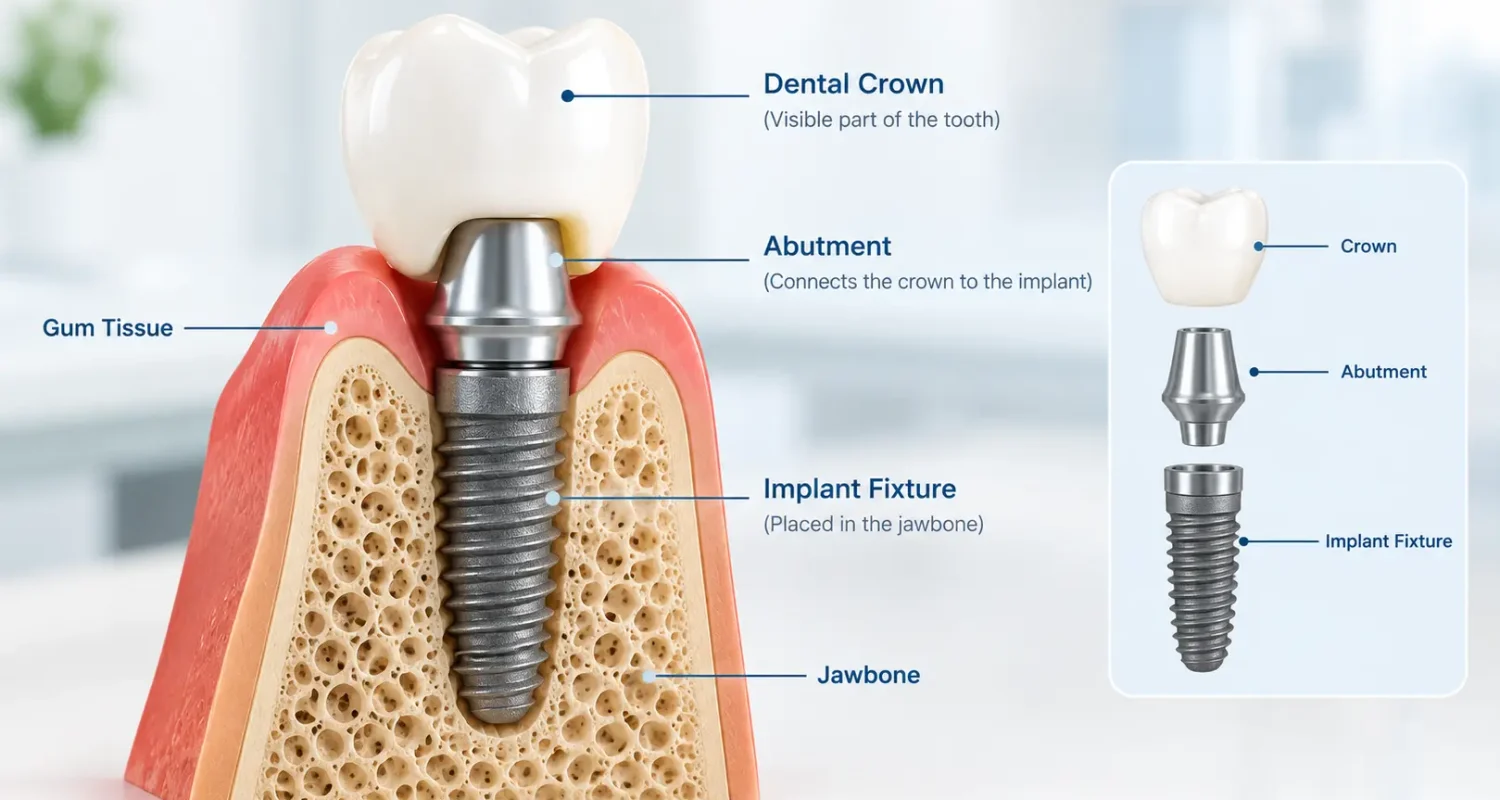 Dental implant cross-section illustration in jawbone